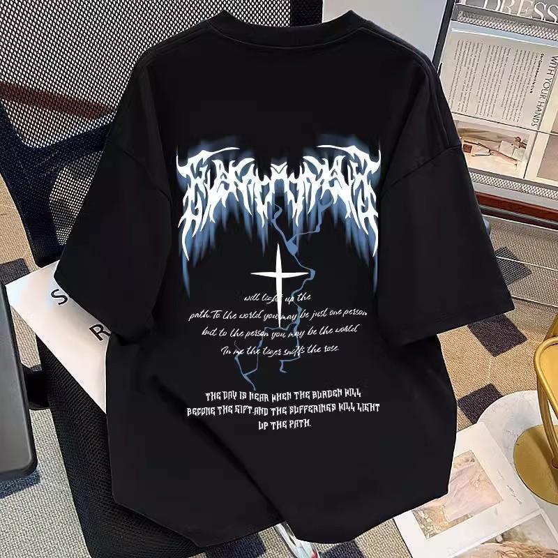 ZY 2026 เสื้อยืดแขนสั้นทรงหลวมสไตล์ย้อนยุคแบบอเมริกันสำหรับผู้ชายพร้อมพิมพ์ลายกราฟิก option ว ัยร ุ 