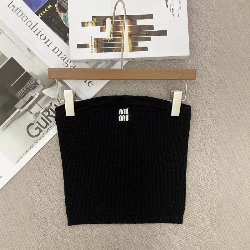 CSRK Mi**iu 25Summer new design with embroidered letters, sexy strapless slim-fit knit top for inner