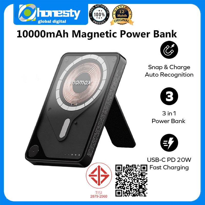 Momax 1-Power X Pro+ Magnetic Wireless Power Bank 10000mAh PD20W Powerbank สายเคเบิล USB-C ในตัว