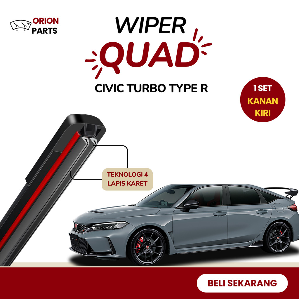 ที่ปัดน้ําฝน Quad ยาง 4 ชั้นสําหรับ Honda Civic Turbo Type R Frameless รุ่น 1 ชุดขวาและซ้าย