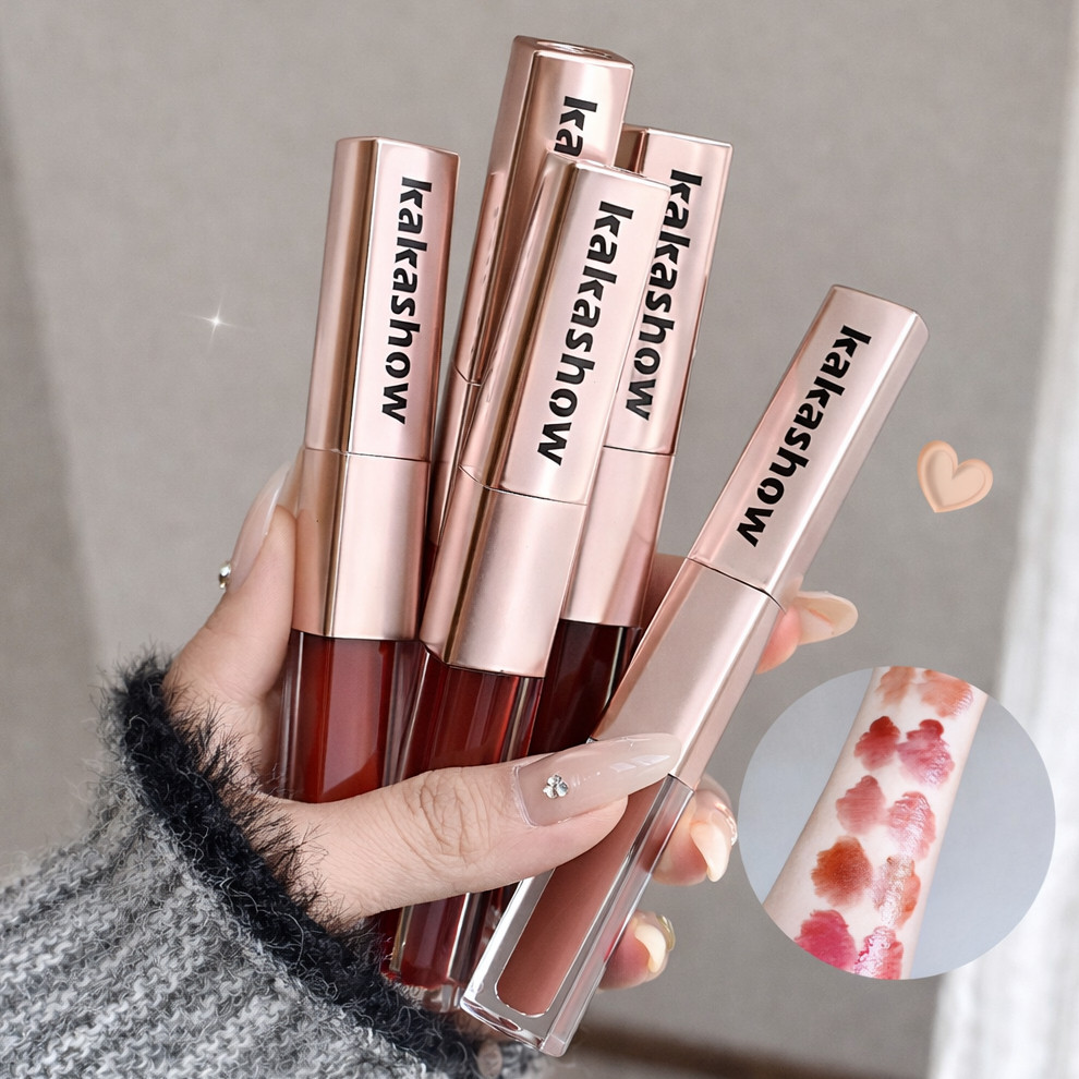 LIP GLAZE ลิปสติก 2 ฝั่ง แมท+กลอสในแท่งเดียว สีชัดติดทน ปากฉ่ำวาวดูอวบอิ่ม เนื้อกำมะหยี่สวย มีให้เลือก 5 สี