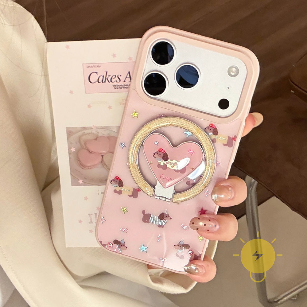 For เคสไอโฟน with Griptok Magnetic TPU Dog Heart Gilding เคส Phone Case For iPhone 17 Pro Max Plus 16 15 14 13 Cover  Aesthetic Korean Cute