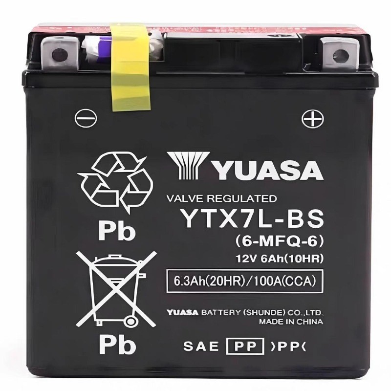 แบตเตอรี่รถมอเตอร์ไซค์ Yuasa 12V 6AH YTX7L-BS ไม่ต้องเติมน้ำ ใช้กับ Phantom/Honda/Yamaha