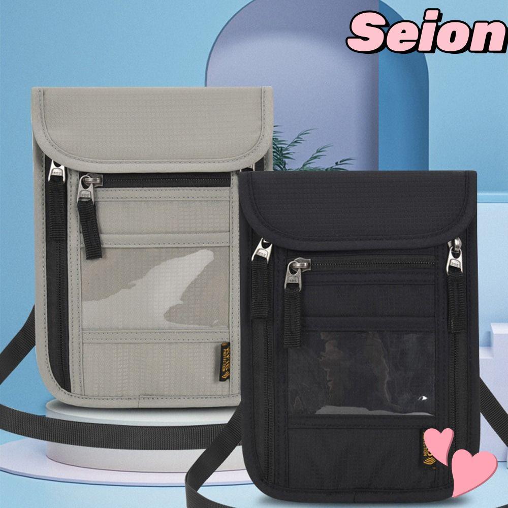 SEION กระเป๋าสตางค์คล้องคอพร้อมสายคล้องคอปรับได้ Minimalist สําหรับผู้ชายผู้หญิง RFID Blocking