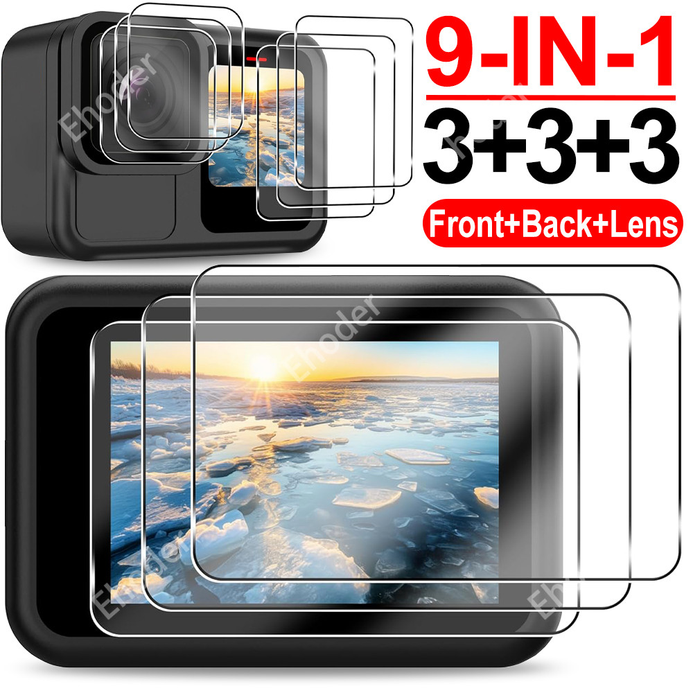 9in1 ฟิล์มกันรอยเลนส์กล้อง สําหรับ Go Pro Hero 13/12/11/10/9 กระจกนิรภัยป้องกันด้านหน้าและหลัง อุปกรณ์เสริม