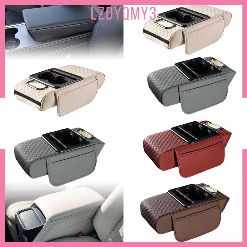 [Lzdyqmy3] Ergonomic Faux Leather Car Armrest Cushion Center Console Organizer with Cup Holder and Phone Slot for Universal Car Accessories