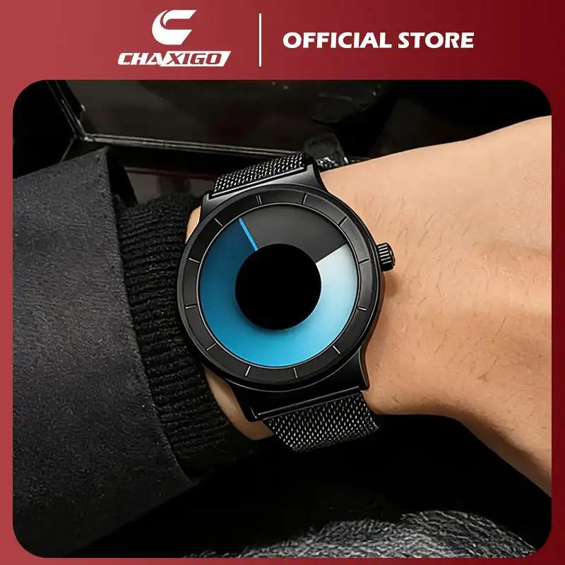 CHAXGO ใหม่ Creative นาฬิกาควอตซ์สําหรับชายสไตล์ Casual สแตนเลสสตีลตาข่าย Unisex นาฬิกาข้อมือของขวัญ CA489songkran
