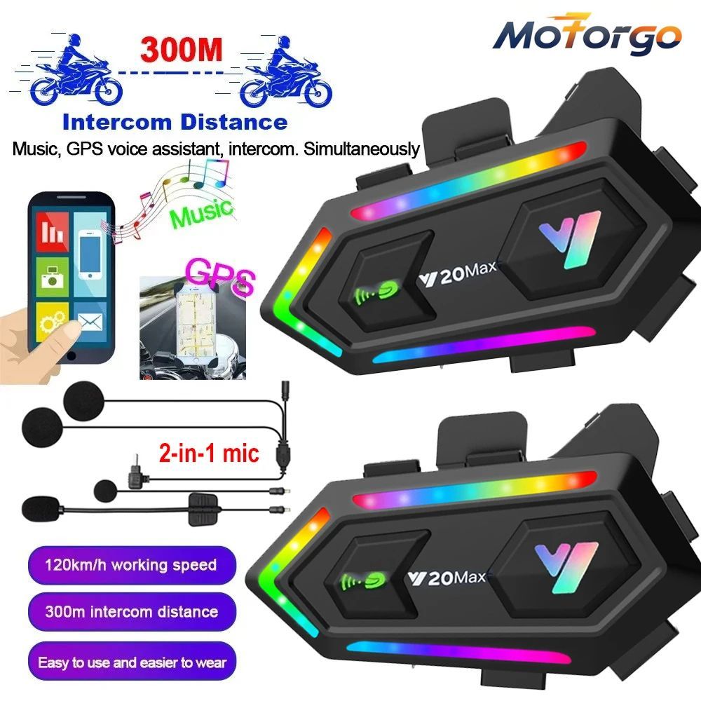 Y20 MAX หมวกกันน็อคมอเตอร์ไซค์ชุดหูฟังบลูทูธ Intercom - V5.3 พร้อมการผสม, กันน้ํา IPX6, เอฟเฟกต์แสงส