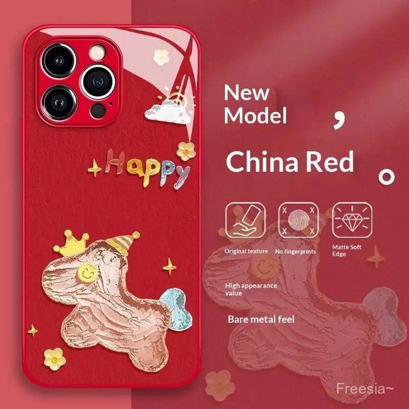 Viral ภาพวาดสีน้ํามัน Happy Pony Glitter Glass เคสโทรศัพท์สําหรับ iPhone 17 16 15 14 13 12 Pro Max พ