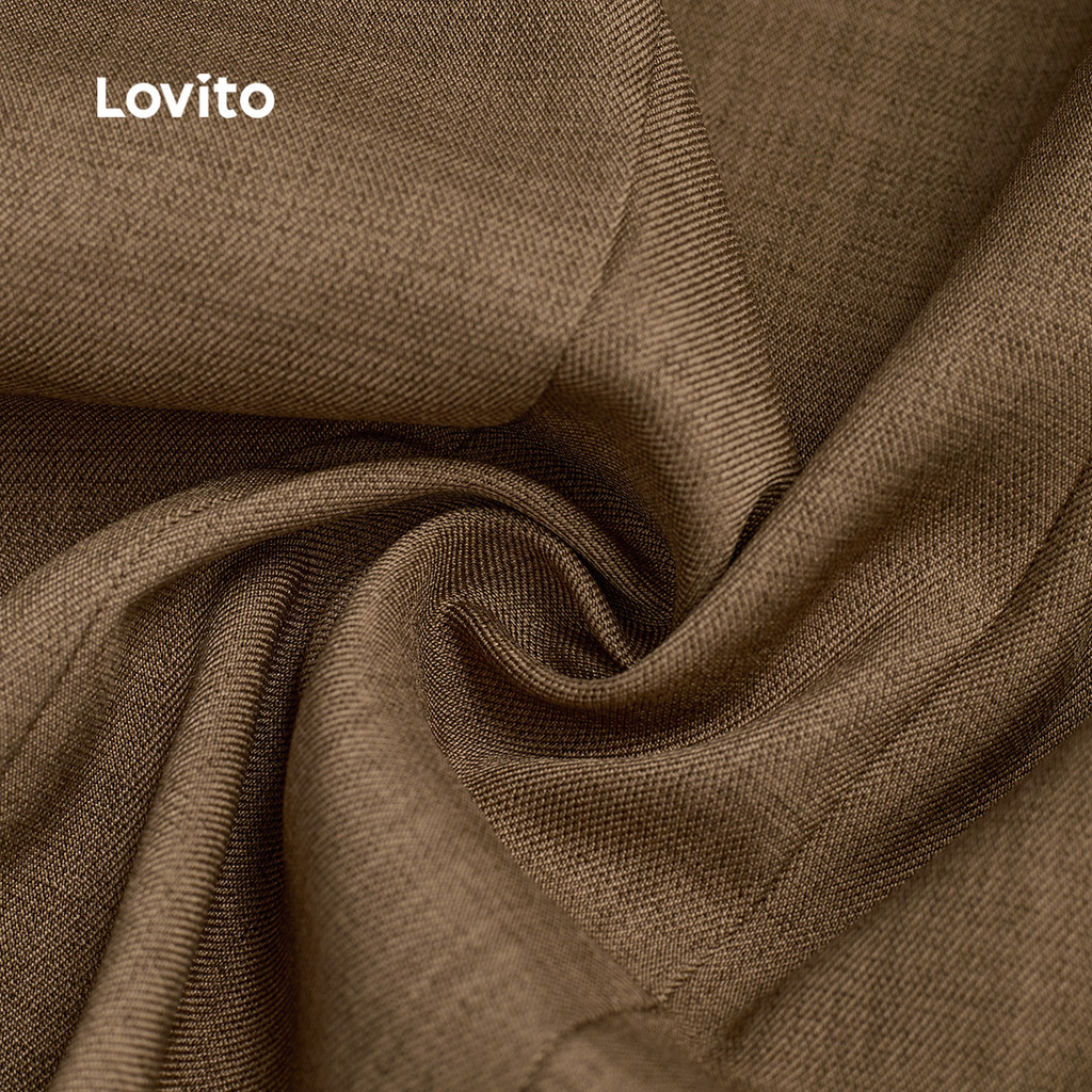 Lovito  เสื้อลําลองผู้หญิงฤดูใบไม้ผลิ/ฤดูร้อนปกปุ่มไม่สมมาตรกระเป๋าปลอมสีคากิ L178ED2146 ราคา ถูกที่สุด ดีลบีเคเค แกลเลอรีภาพที่ 2