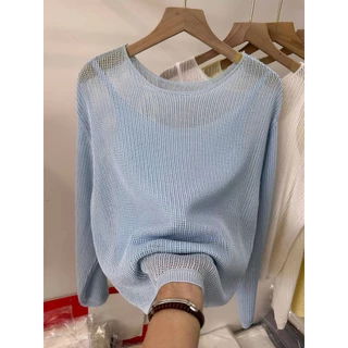 ฤดูใบไม้ผลิใหม่เสื้อกันแดดอ่อนโยนของผู้หญิงสีทึบเสื้อถักแขนยาวลําลอง 260319