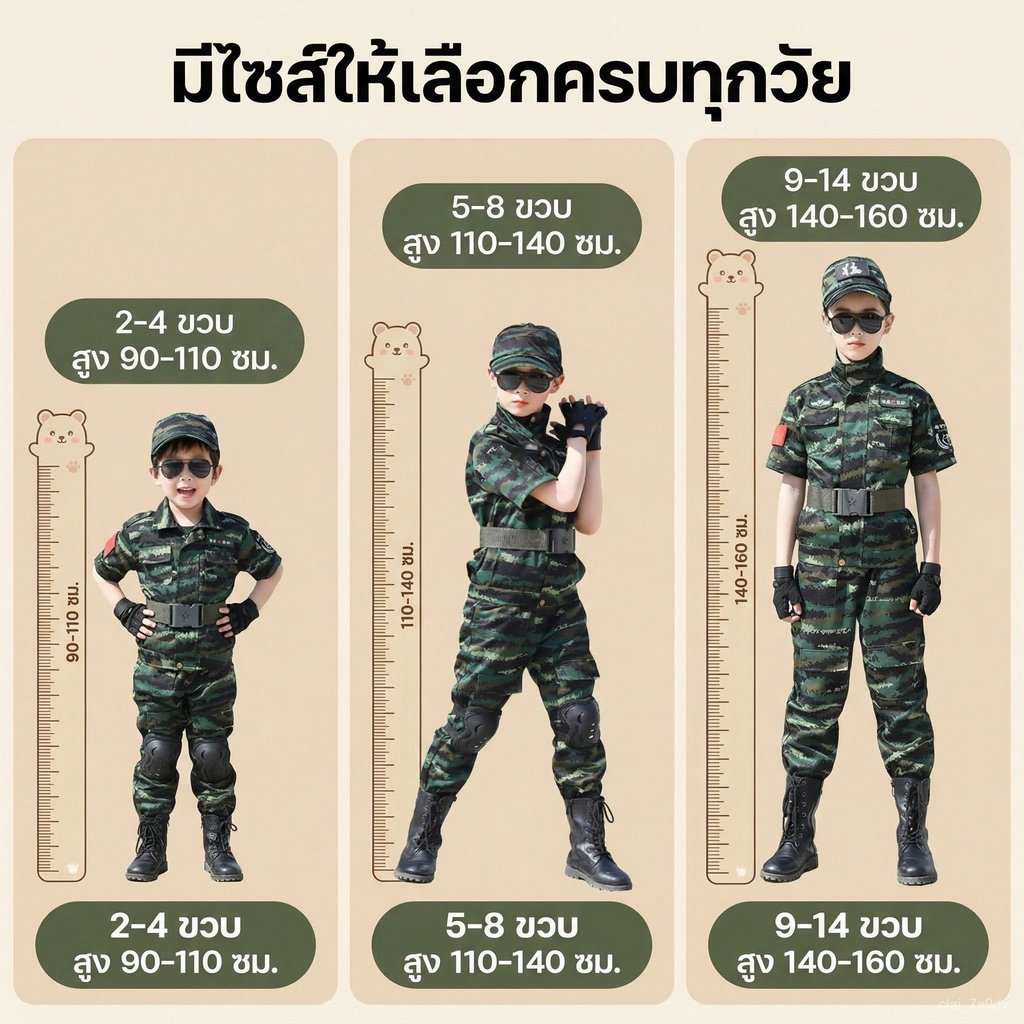 ชุดทหารเด็ก ชุดอาชีพเด็ก ชุดอาชีพในฝัน ครบเซ็ต มีหมวก+เข็มขัด สำหรับเด็กชาย-เด็กหญิงสำหรับกิจกรรมวันอาชีพ ชุดอาชีพในฝัน
