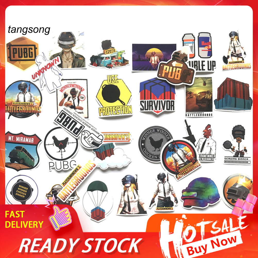 Tang_ 29 ชิ้น PUBG Battlegrounds PVC กระเป๋ากันน้ําสเก็ตบอร์ดรถ Graffiti สติกเกอร์