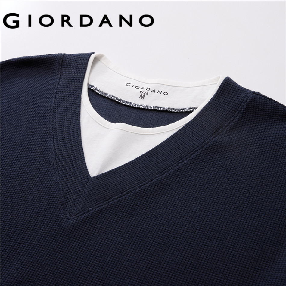 GIORDANO تيشيرت نسائي وافل بطبقتين وهمية — صورة 4