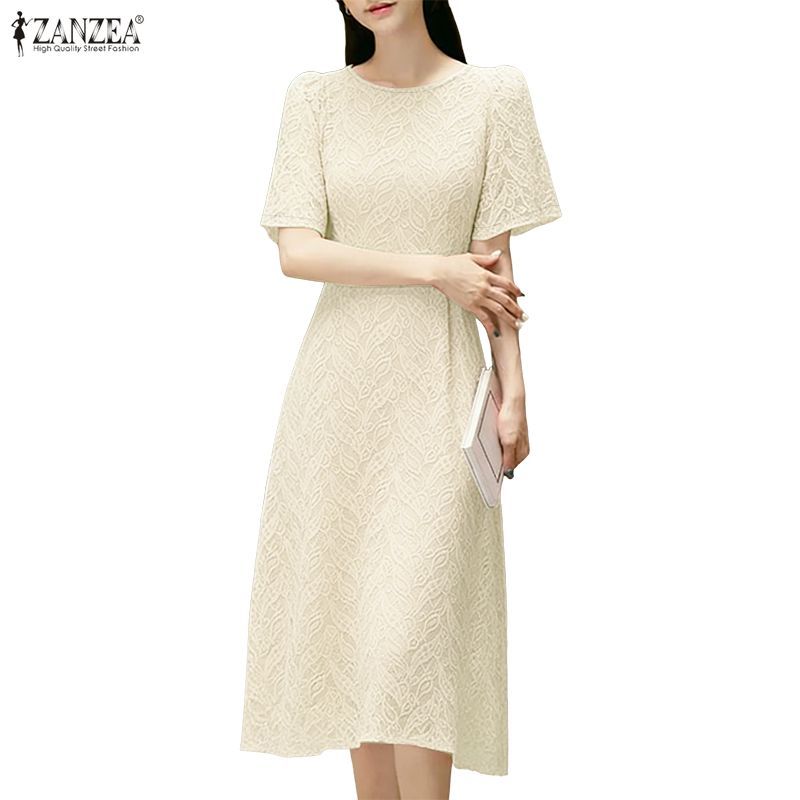 ZANZEA กระโปรงทรง A-line สำหรับผู้หญิง สไตล์เกาหลี งานcrochet ละเอียด พร้อมสายเดรสและเข็มขัดยึดเอว — صورة 6