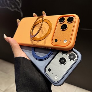 แฟชั่นหรูหราสีส้มแม่เหล็ก360°ยืนเคสโทรศัพท์เหมาะสําหรับ ไอโฟน 17 16 15 14 13 12 11 บวก มือโปร สูงสุด อากาศ กันกระแทกกันลื่นสบายสัมผัส