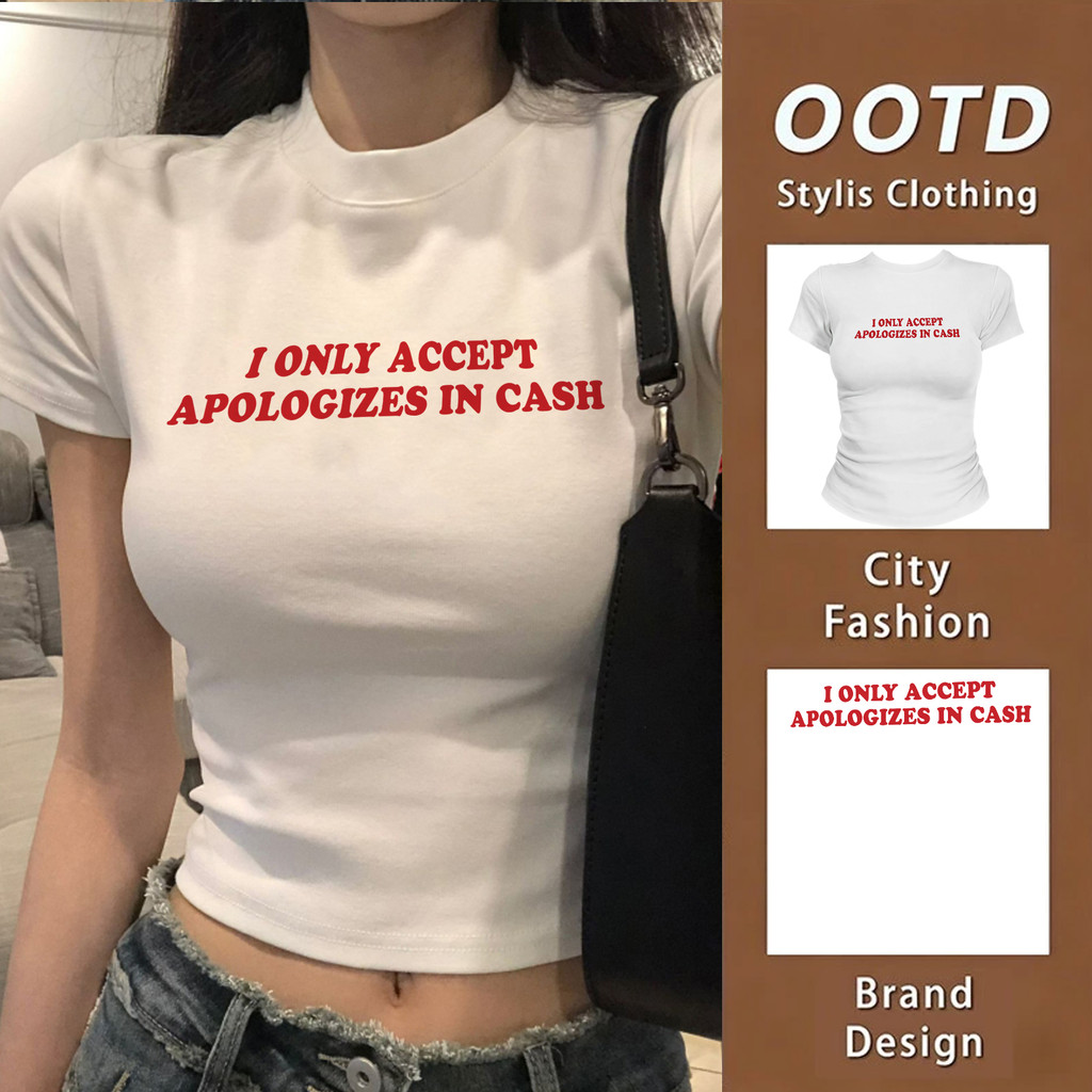 COD（จัดส่งภายใน 24 ชั่วโมง）เสื้อสาวอวบ เสื้อครอปท็อป แขนสั้น babytee สไตล์เกาหลี y2k T-shirt#049