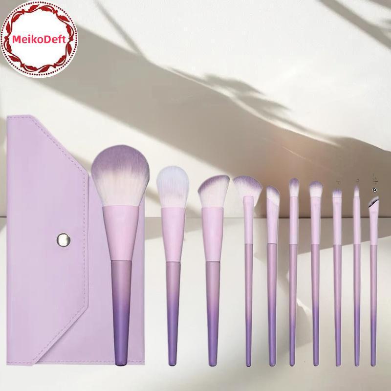 MeikoDeft 10 ชิ้นชุดแปรงแต่งหน้าสีม่วง, แปรงแป้งฝุ่น, แปรงอายแชโดว์, ชุดเครื่องมือความงามครบชุดแปรงค