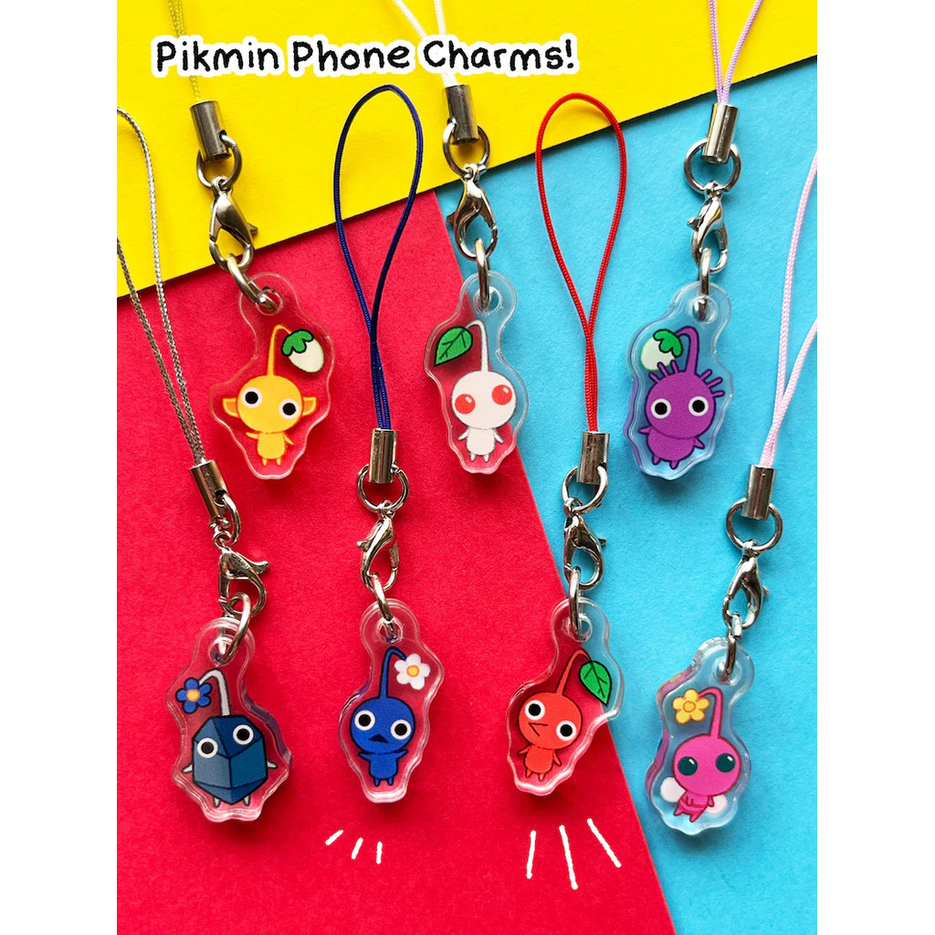 Tiny Pikmin โทรศัพท์ Charm พวงกุญแจตลกน่ารัก 1in พวงกุญแจอะคริลิคโทรศัพท์ Charm สองด้าน