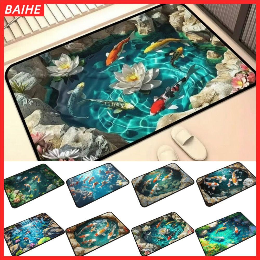 ไป๋เหอ พรมปูพื้นคริสตัลกำมะหยี่พิมพ์ปลาคาร์ฟ 40x60 ซม. กันลื่นดูดซับน้ำ ทนทาน สำหรับห้องน้ำ ห้องนอน