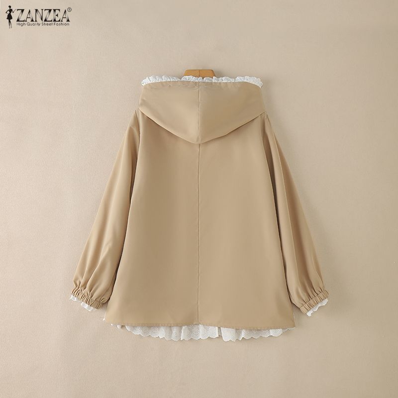 ZANZEA แจ๊คเก็ต trenches สไตล์เกาหลีฤดูใบไม้ร่วงสำหรับผู้หญิง พร้อมโบว์และแพทช์วอร์ค — صورة 8