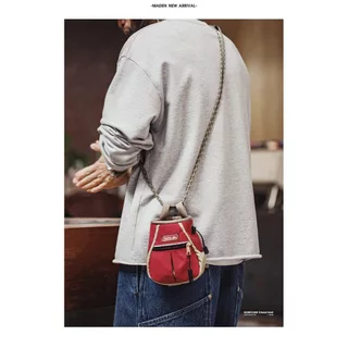 Retro Men American Mountain Style Chalk Bag Outdoor Crossbody Bag Red Portable Open Top Storage Bag