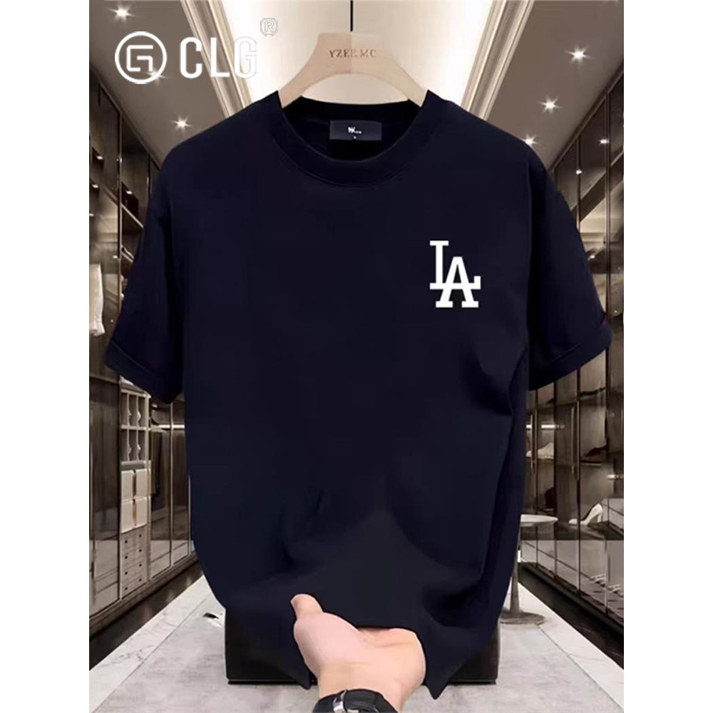 เสื้อยืดผู้ชาย CLG Street Wear แบบแขนสั้น ผลิตจากผ้าฝ้าย สไตล์อินเทรนด์ ลายตัวอักษรหลวมรอบคอมากขึ้น