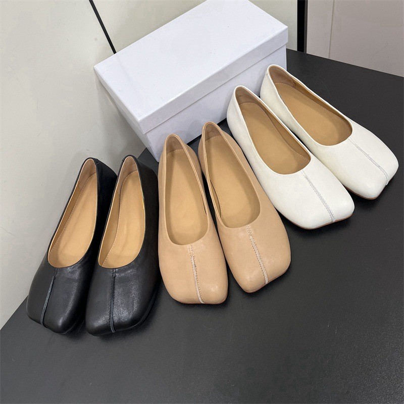 NAUC MM6 Apple-toe shallow single shoes for women2025New Spring Vintage Slip-On Flat Ballet Shoes
