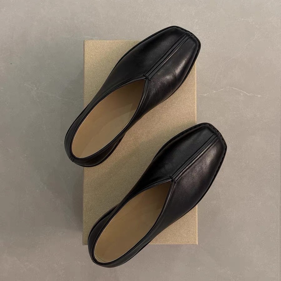 รุ่นหนังแกะ ~ Retro Square Toe รองเท้าหนังนุ่มผู้หญิงสบาย All-Match รองเท้าส้นแบน Simple Commuter Lazy Shoes