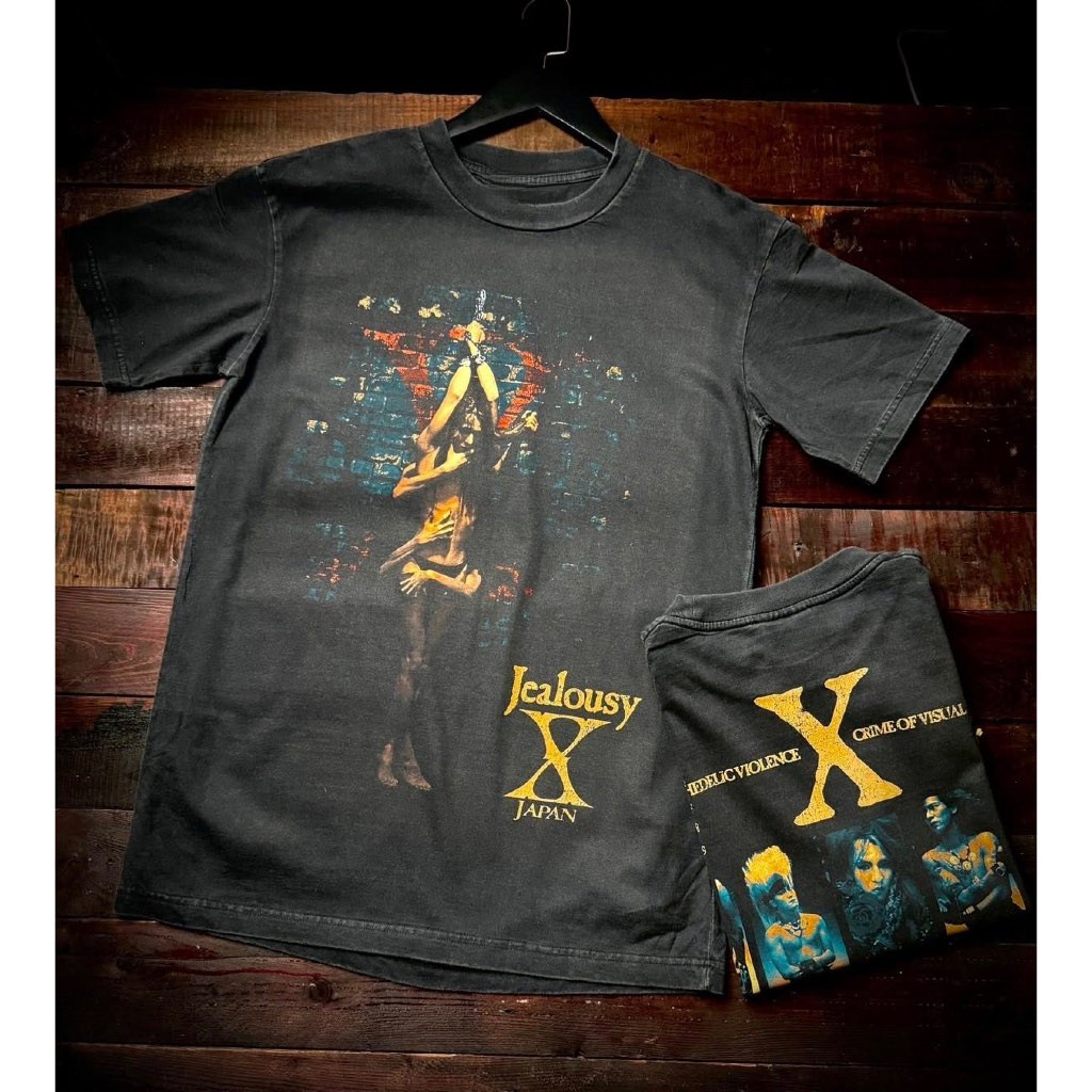 เสื้อยืดX JAPAN Jealousy อัลบั้มร็อควินเทจผ้าฝ้ายแท้100%ใช้ได้ทุกเพศสำหรับแฟนร็อคและวิชวลเค