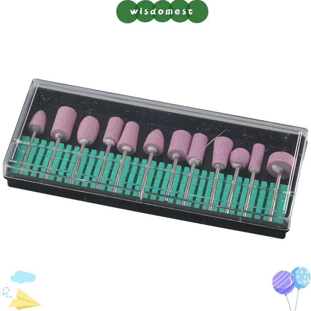 WISDOMEST 12 ชิ้น หินเจียร์ ดอกเจียรสีชมพู ชุดหัวขัด หัวขัดหินเหล็กไฟ