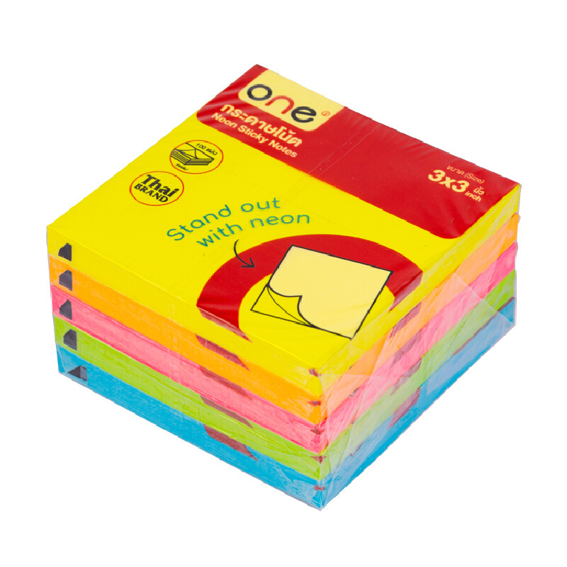 ONE กระดาษโน้ต รุ่น O7676N-A สีคละสี ขนาด 3x3 นิ้ว แพ็ค 5 เล่ม