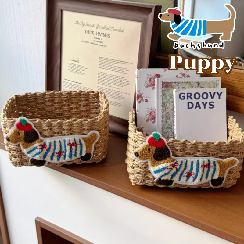 Dachshund ตะกร้าเก็บของสาน สำหรับโต๊ะ ขนม ของเล่น และของใช้ต่างๆ ล้างทำความสะอาดได้ ขนาดใหญ่ ทนต่อคราบสกปรก