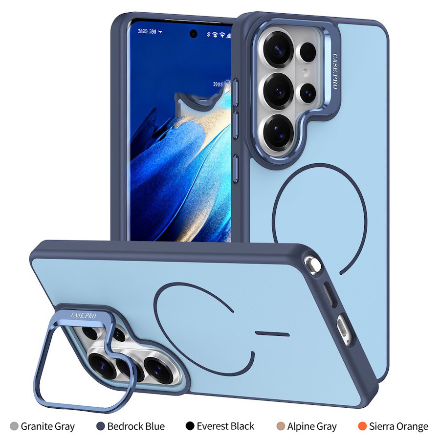 เคสแม่เหล็กสําหรับ Samsung S26 S24 S25 Plus S24 Ultra S25 FE 5G เลนส์โลหะขาตั้งผู้ถือซิลิโคน