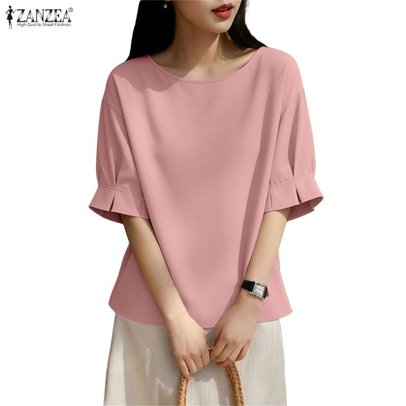 ZANZEA เสื้อเบลาส์ผู้หญิง สไตล์เกาหลี นุ่มๆ สตรี คอปกตรง แขนข้อเหวียน