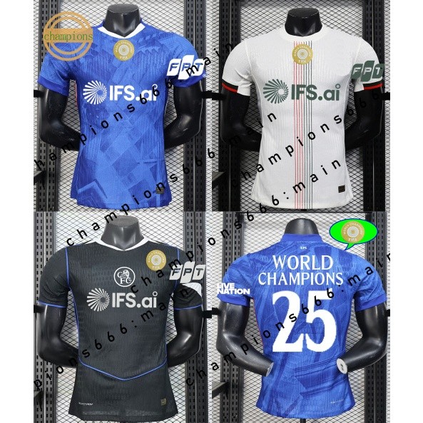 เสื้อกีฬาฟุตบอลเชลซี ฤดูกาล 2025/26 แบบเหย้า เยือน และที่สามสำหรับผู้ชาย พร้อมปักโลโก้ CWC