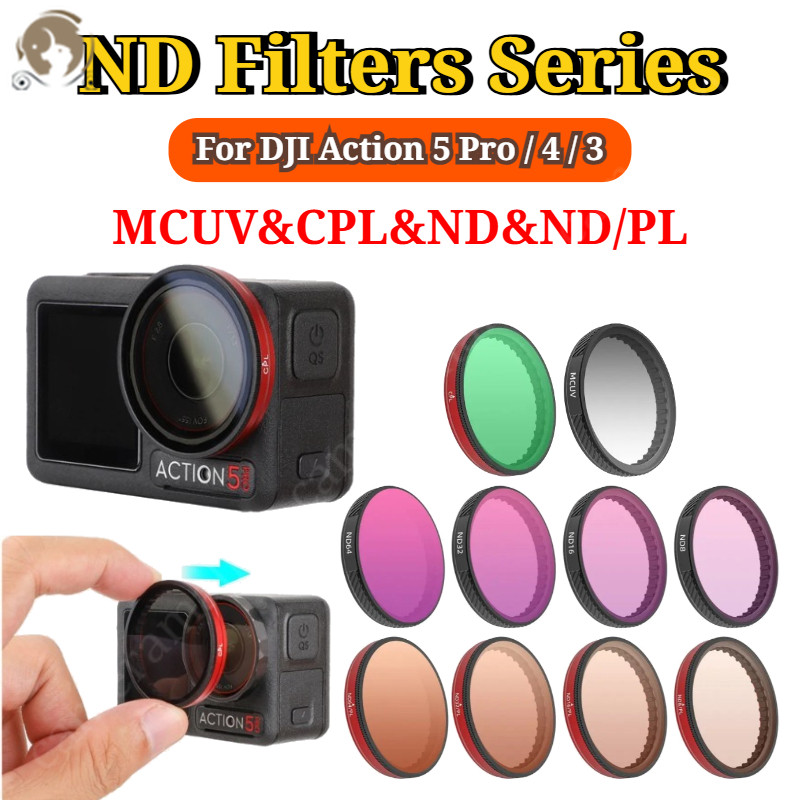 ND ตัวกรองเลนส์สําหรับ DJI Action 5 Pro 4 3 CPL MCUV ND ND/PL ชุดกรองเลนส์กรองแบบปรับได้