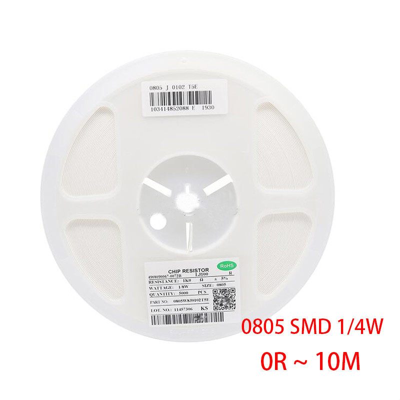 100PCS 0805 ตัวต้านทาน SMD ความแม่นยํา 1% 0 โอห์ม ~ 10M โอห์ม 1K 2.2K 10K 100K 0 1 10 100 150 220 33