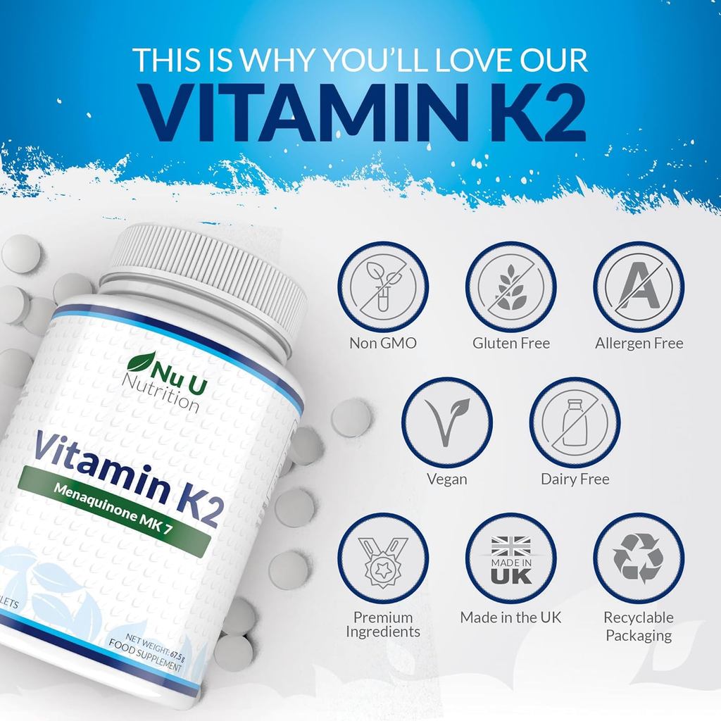 วิตามิน K2 MK7 200mcg - 365 เม็ดมังสวิรัติไม่ใช่แคปซูล - 1 ถึงวัน - อุปทาน 1 ปี - ความแข็งแรงสูง VIT