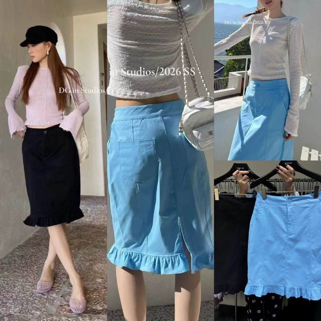 ❤ 🧵 🇰🇷 C90121 กระโปรงสั้นทรงสอบ ชายแต่งระบายเล็กๆ สีสวย ผ้าดี รีดง่าย สาวๆใส่เที่ยวใส่ทำงาน แฟชั่นเกาหลี TAG CUI  🧵🧡