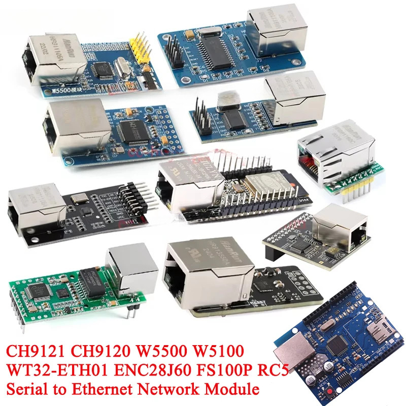 โมดูลเครือข่าย Serial to Ethernet CH9121 Mini ENC28J60 W5500 RC5 WT32-ETH01 FS100P LAN8720 CH9120 XL