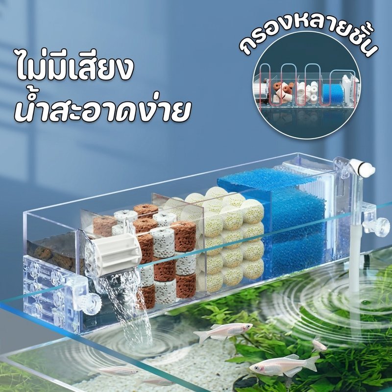 กรองตู้ปลา กรองฝุ่นและของเสีย เติมออกซิเจน ติดตั้งง่าย ใช้กับน้ำจืดน้ำเค็ม อะครีลิคใส