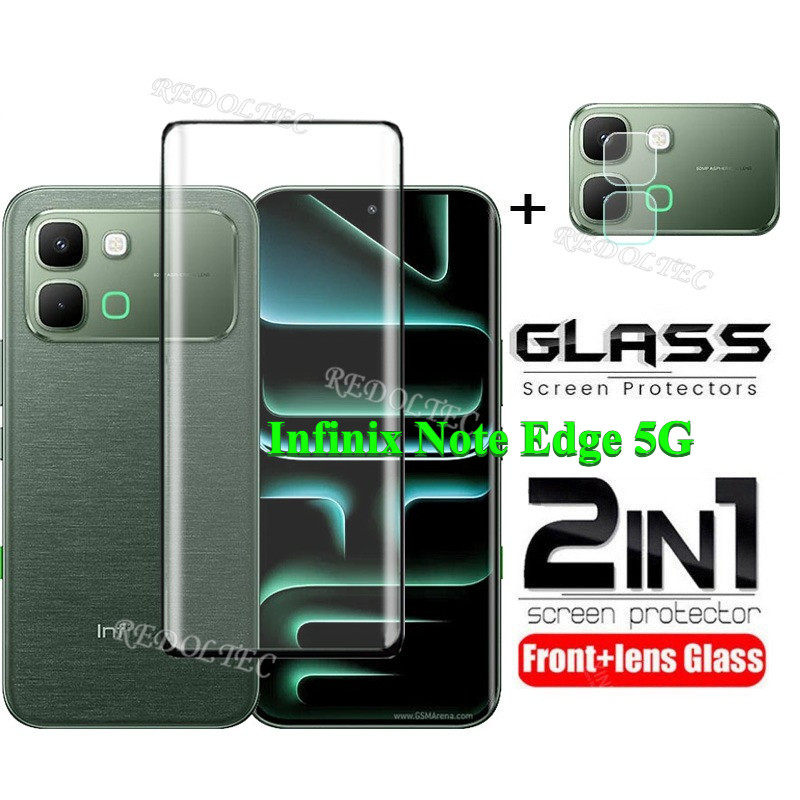 Infinix Note Edge 5G 2in1 ตัวป้องกันหน้าจอโค้ง + ตัวป้องกันเลนส์คลุมทั้งหมด Infinix NoteEdge ฟิล์มกระจกนิรภัยพร้อมการป้องกันกล้อง Flim