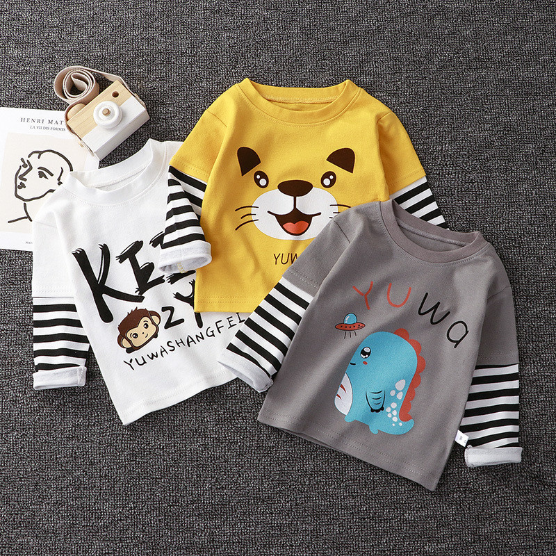 เสื้อตัวในฤดูใบไม้ผลิและฤดูใบไม้ร่วงของผู้ชายเสื้อยืดแขนยาวเสื้อเด็กผู้หญิงลายการ์ตูน