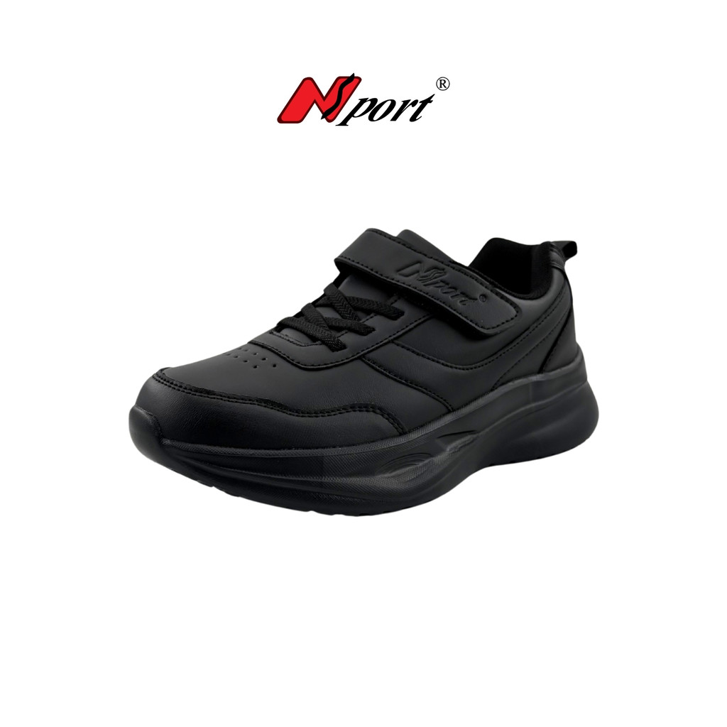NSPORT Unisex Black Lightweight Single Velcro & Lacing School Shoes 3377-2