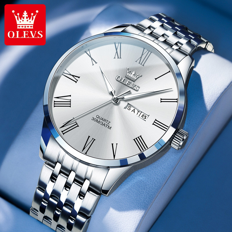 นาฬิกาข้อมือชาย Olevs 3633 แบบทางการ สายสเตนเลส หน้าปัดตัวเลขโรมัน แบตเตอรี่ควอตซ์