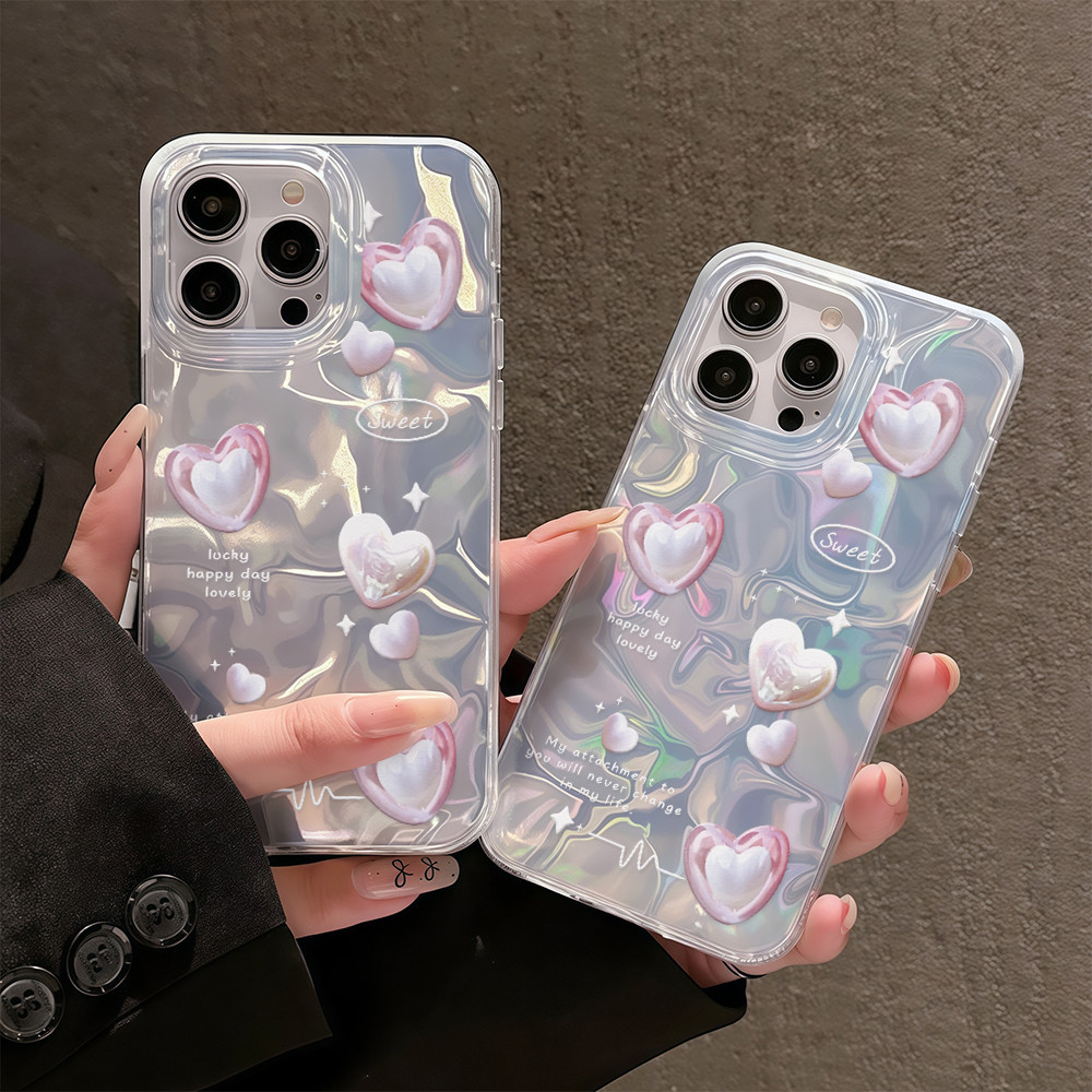 ✨จัดส่งในพื้นที่✨เคสโทรศัพท์ระลอกน้ำรักสีชมพูเหมาะสำหรับ iPhone16 15 14 13 11 6 7 8 plus Pro Promax