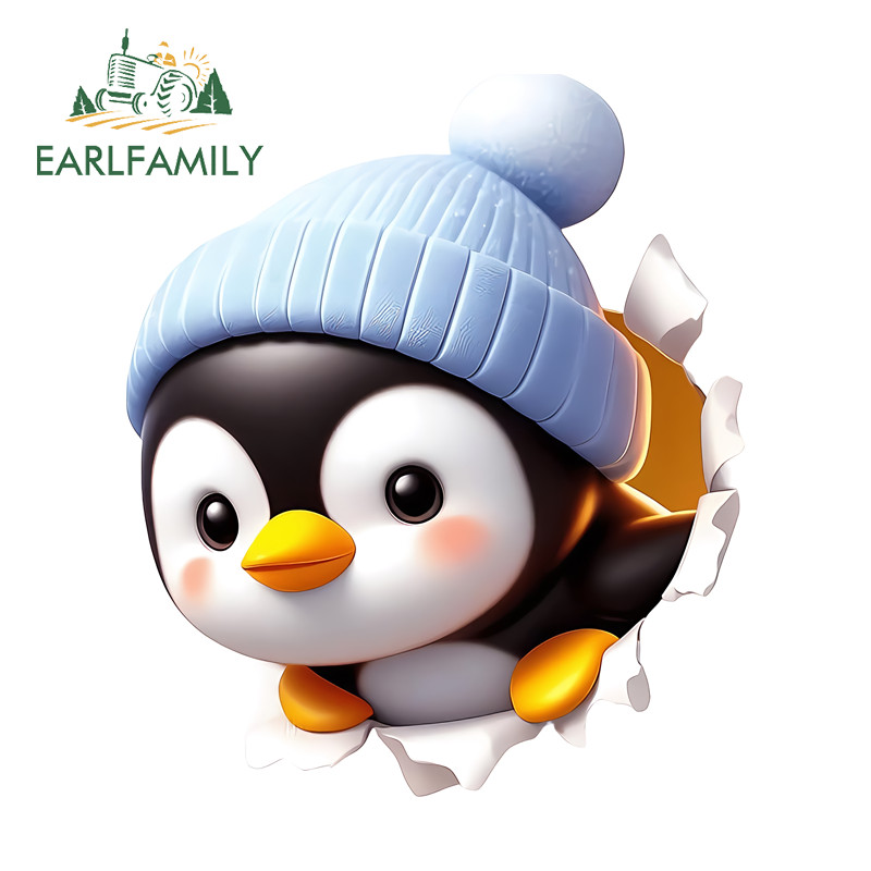 EARLFAMILY เพนกวินฉีกขาดการ์ตูนรถสติกเกอร์บุคลิกภาพกระจกมองหลังรถจักรยานยนต์กระดานโต้คลื่นรูปลอกกันน้ําOcclusion Scratchรถอุปกรณ์เสริม