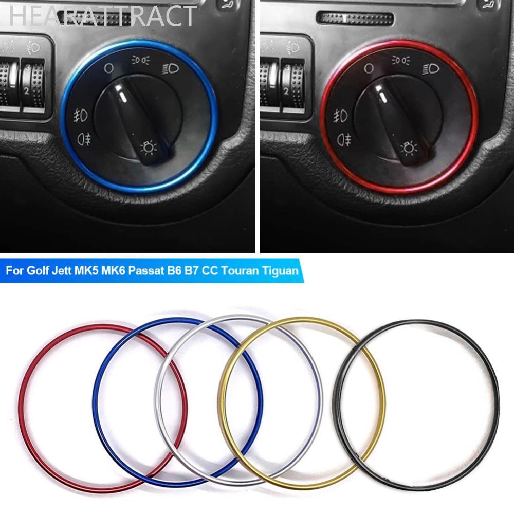 HEARATRACT ไฟหน้ารถสวิทช์ตกแต่งกรอบอลูมิเนียม Trim แหวนสติกเกอร์สําหรับ Golf Jett MK5 MK6 Passat B6 