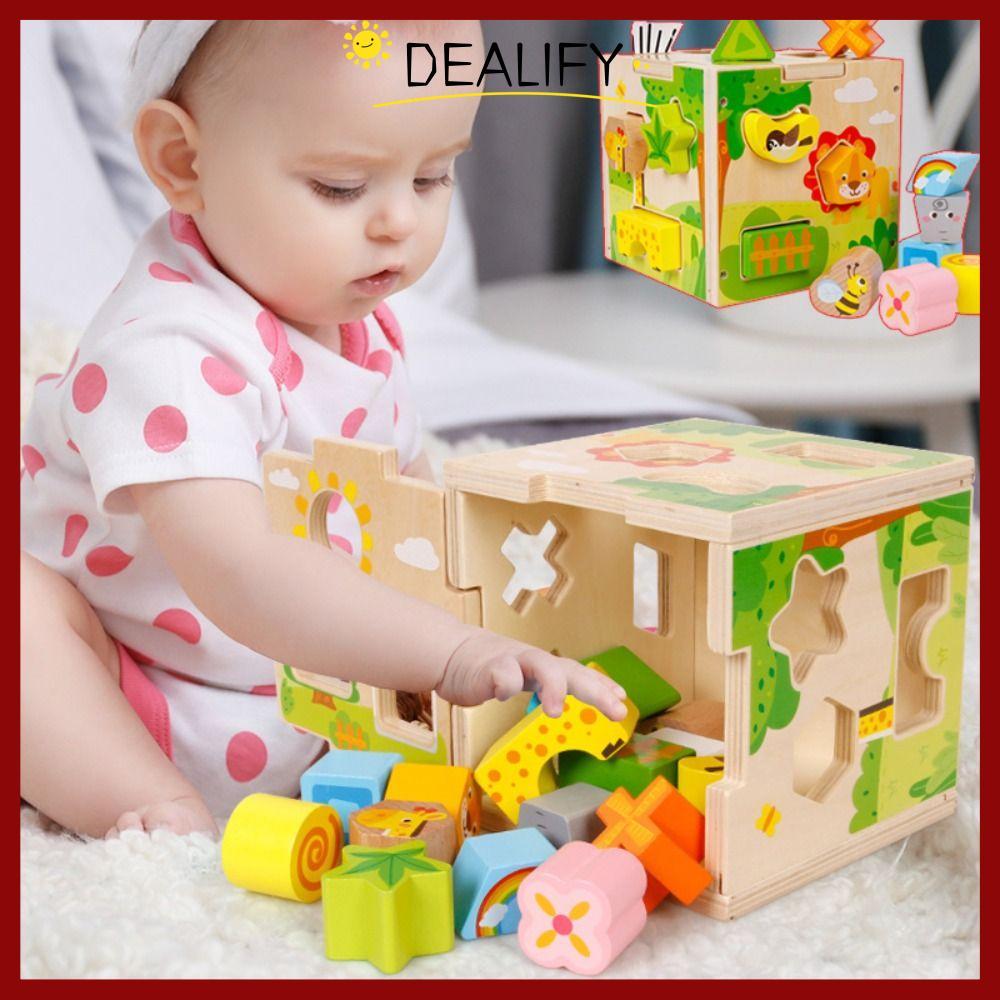 DEALIFY รูปร่าง Sorter ของเล่น,การเรียนรู้ Cube Vintage ไม้ไม้กิจกรรม Cube,คุณภาพสูงรูปแบบการจับคู่ 